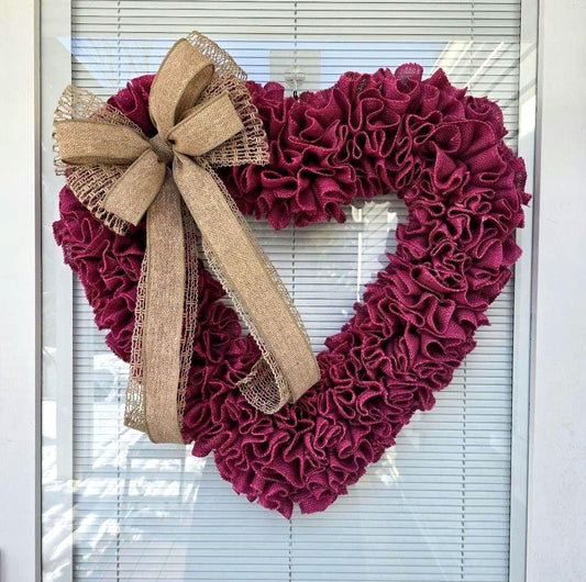 22" Valentine's Day Wreath For Front Door Double Door Indoor Outdoor Vday Home Decor Large Pink Burlap Heart Shaped Housewarming Gift