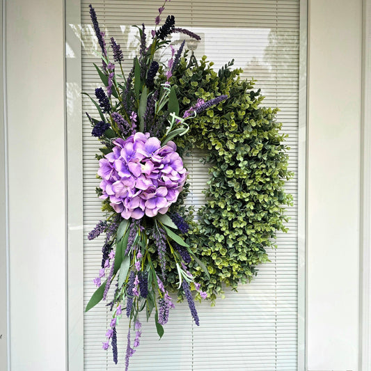 SPRING SUMMER WREATH For Front Doors Double Door Wreaths Outdoor Purple Hydrangea Lavender Eucalyptus Greenery Oval Large Home Decor Gifts