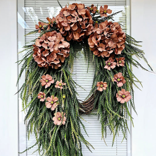 Year Round Wreath For Front Door Double Wreaths Outdoor Spring Summer Fall Decor Large Oval Grapevine Florals Greenery Decoration Home Gifts