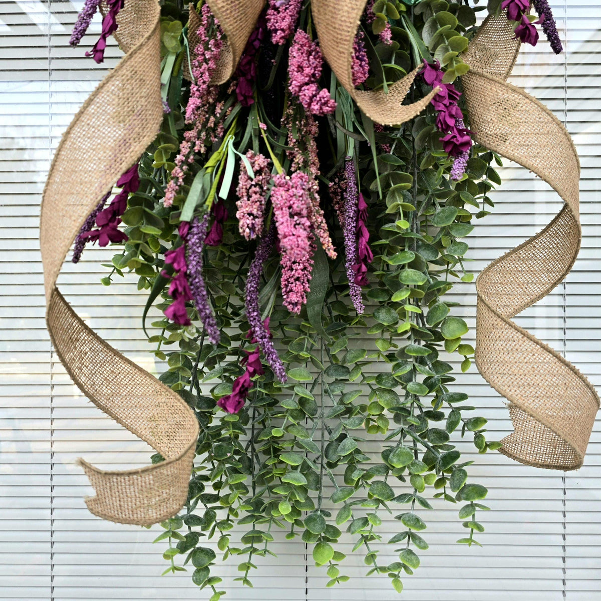 Handmade Spring Summer Fall Wreath Teardrop Swag For Front Door Outdoor Year Round Double Door Wreaths Porch Decor Hydrangea Lavender Floral