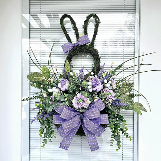 Easter Bunny Wreath For Front Door With Basket - LAST ONE AVAILABLE!