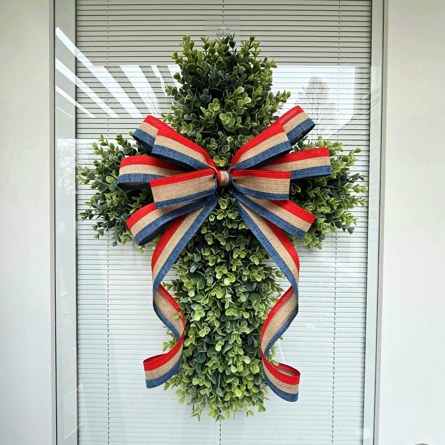 Cross Wreath with Patriotic Bow