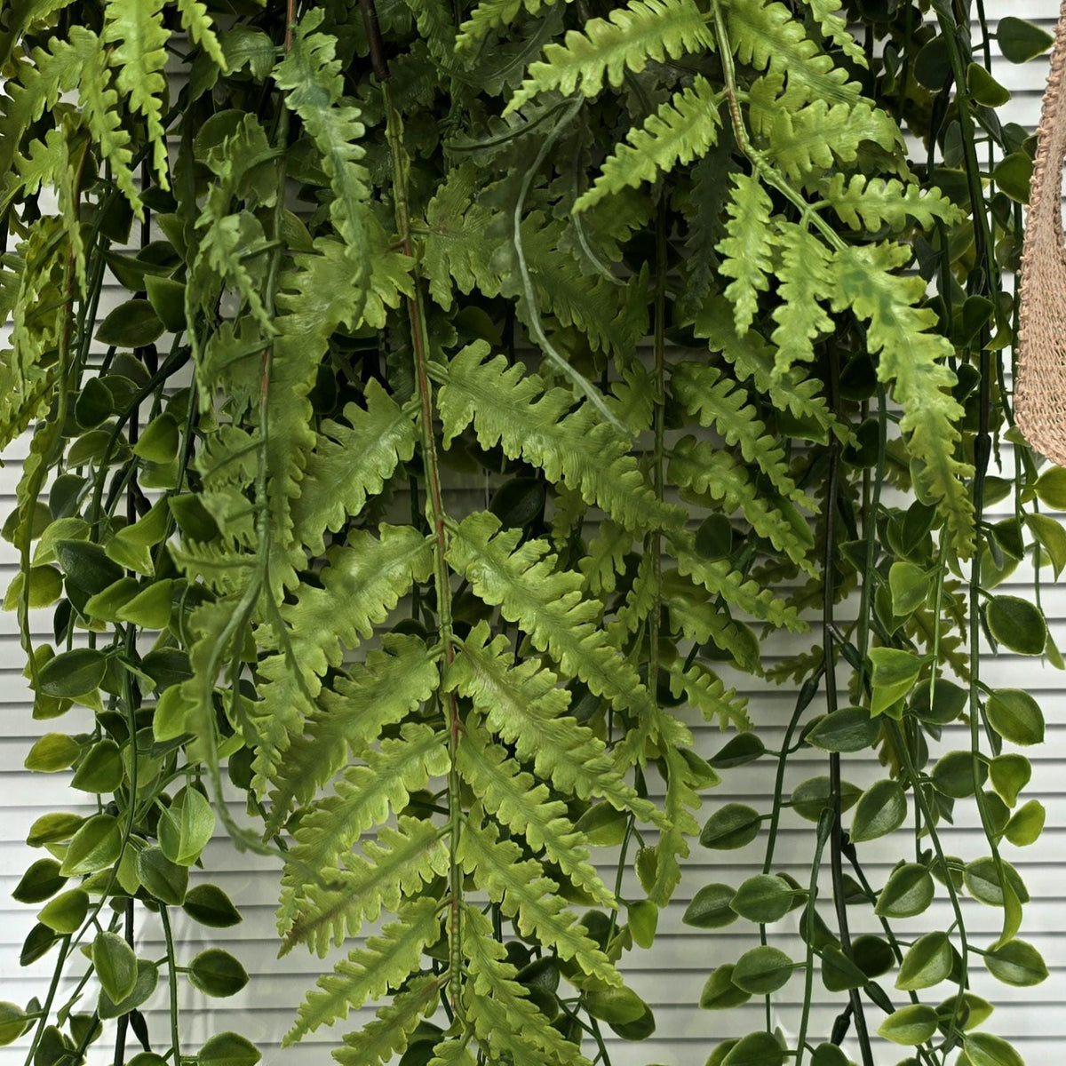 Greenery Teardrop Swag: Faux Fern & Burlap Bow, Indoor Outdoor Decor