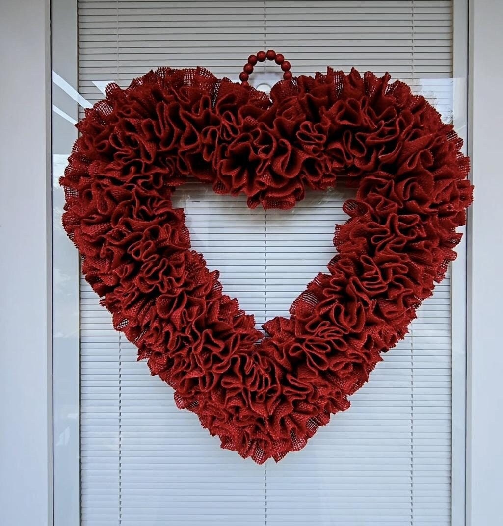 22" Valentine Wreath For Front Door Valentines Day Double Doors Wreaths Indoor Outdoor Vday Decor Large Red Burlap Heart Shaped Home Gift