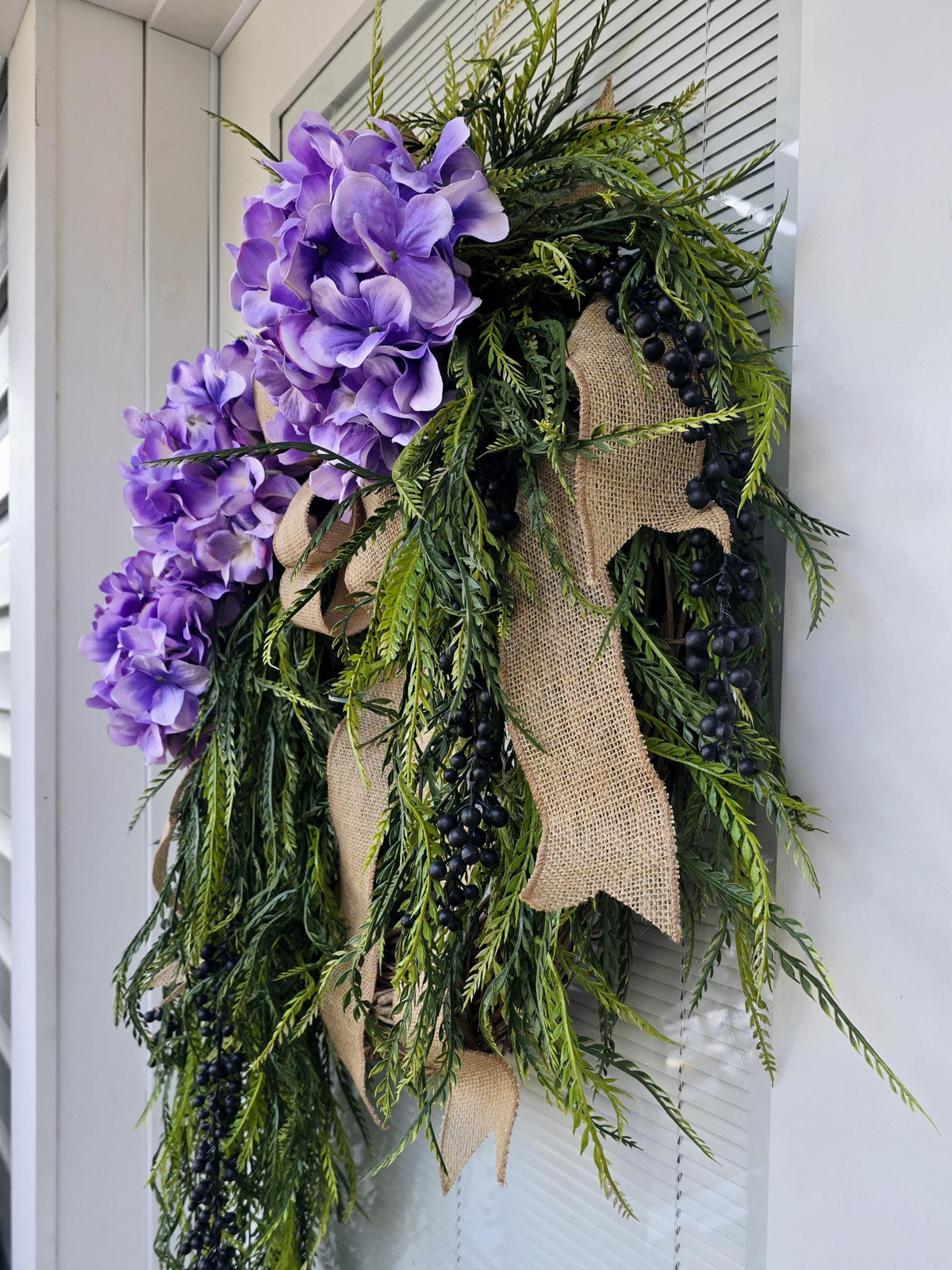Spring Summer Wreath For Front Door, Double Door Wreaths, Colorful Purple Hydrangea, Large Modern Farmhouse Home Decor, Indoor Outdoor Gift