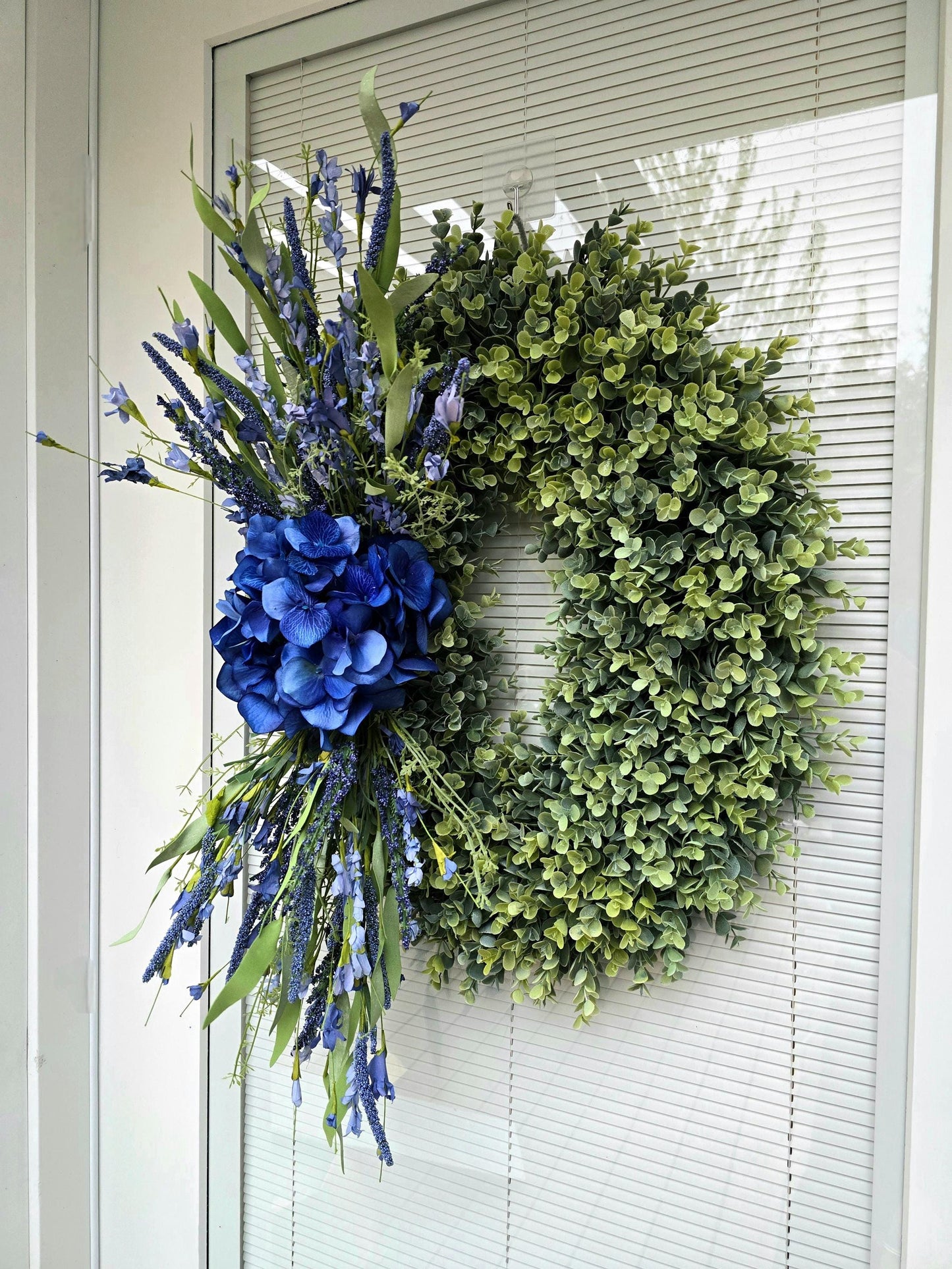 SPRING SUMMER WREATH For Front Doors Double Door Wreaths Outdoor Blue Hydrangea Lavender Eucalyptus Greenery Oval Large Home Decor Gifts