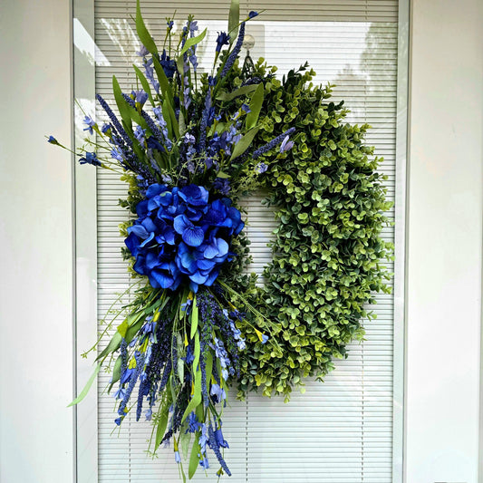 SPRING SUMMER WREATH For Front Doors Double Door Wreaths Outdoor Blue Hydrangea Lavender Eucalyptus Greenery Oval Large Home Decor Gifts