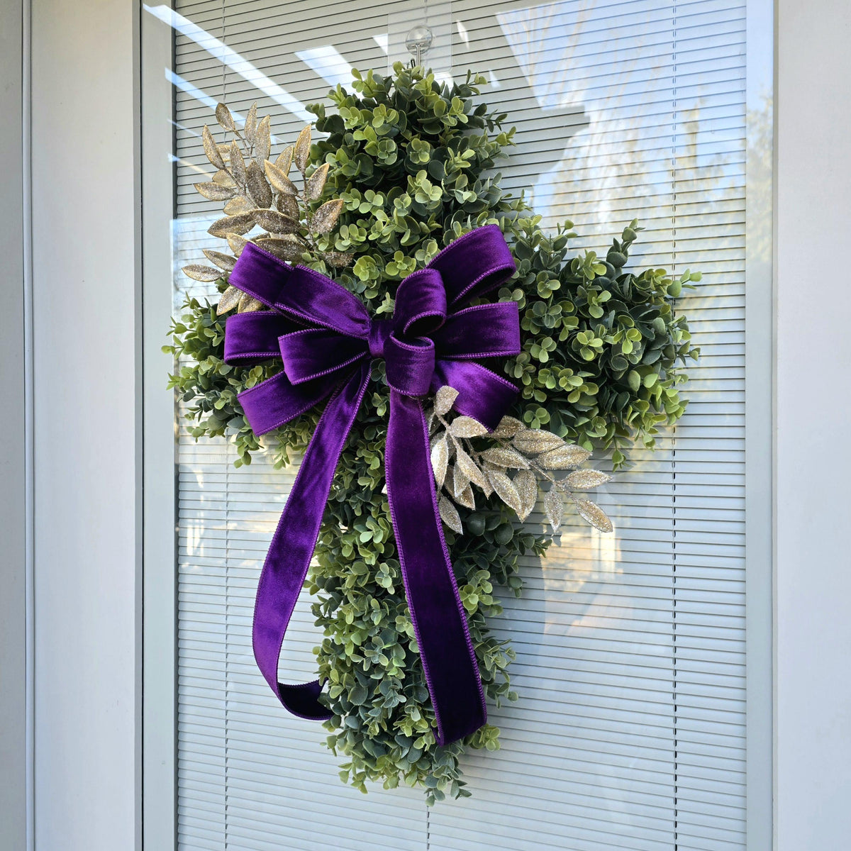 EASTER CROSS WREATH For Front Door, Double Door Wreaths, Memorial, Year Round, Religious Wall Decor, Christian Church, Christianity Gift