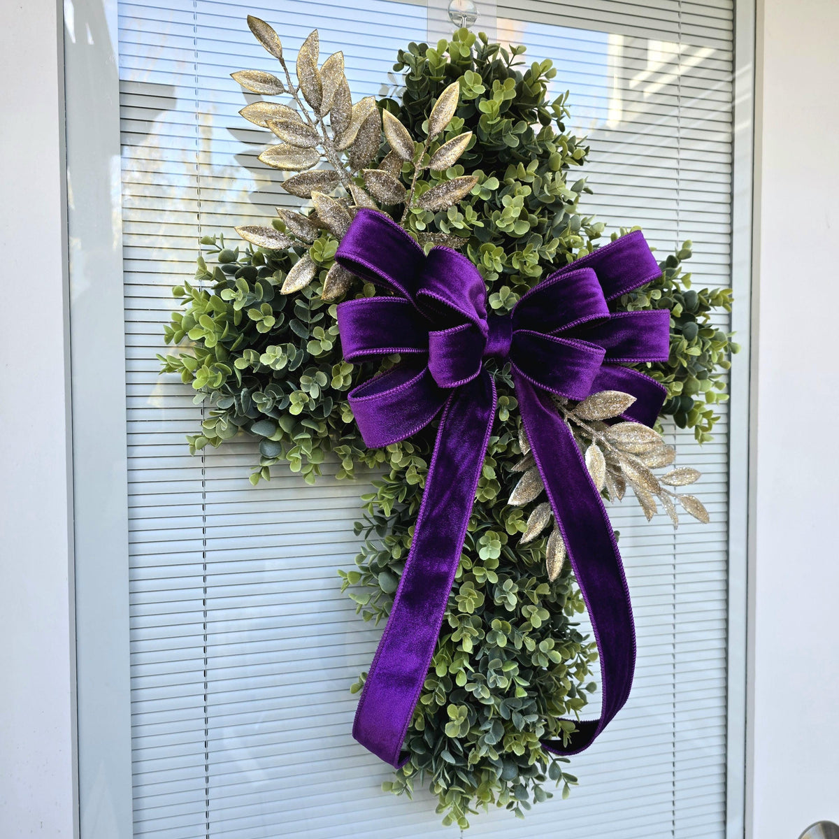 EASTER CROSS WREATH For Front Door, Double Door Wreaths, Memorial, Year Round, Religious Wall Decor, Christian Church, Christianity Gift