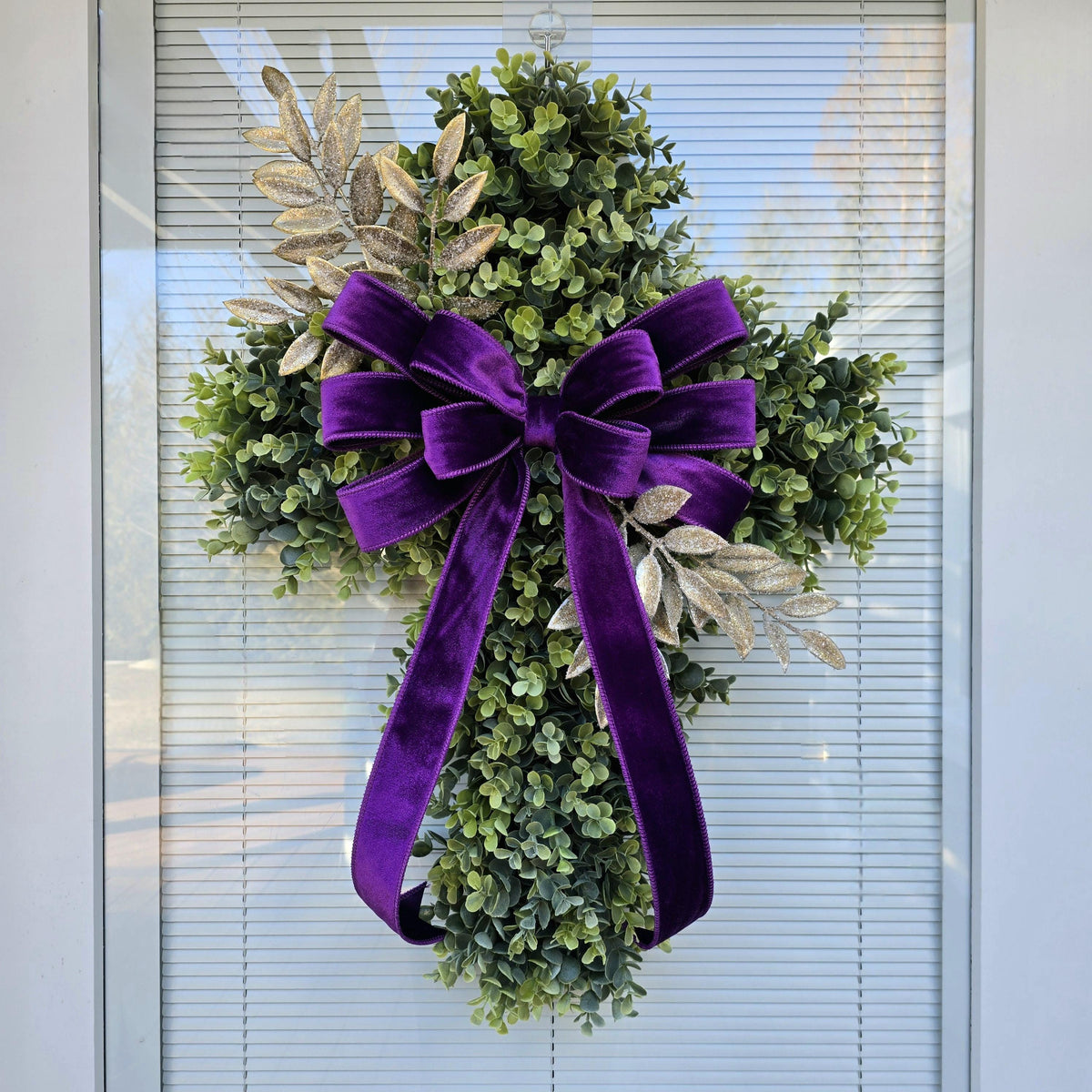 EASTER CROSS WREATH For Front Door, Double Door Wreaths, Memorial, Year Round, Religious Wall Decor, Christian Church, Christianity Gift