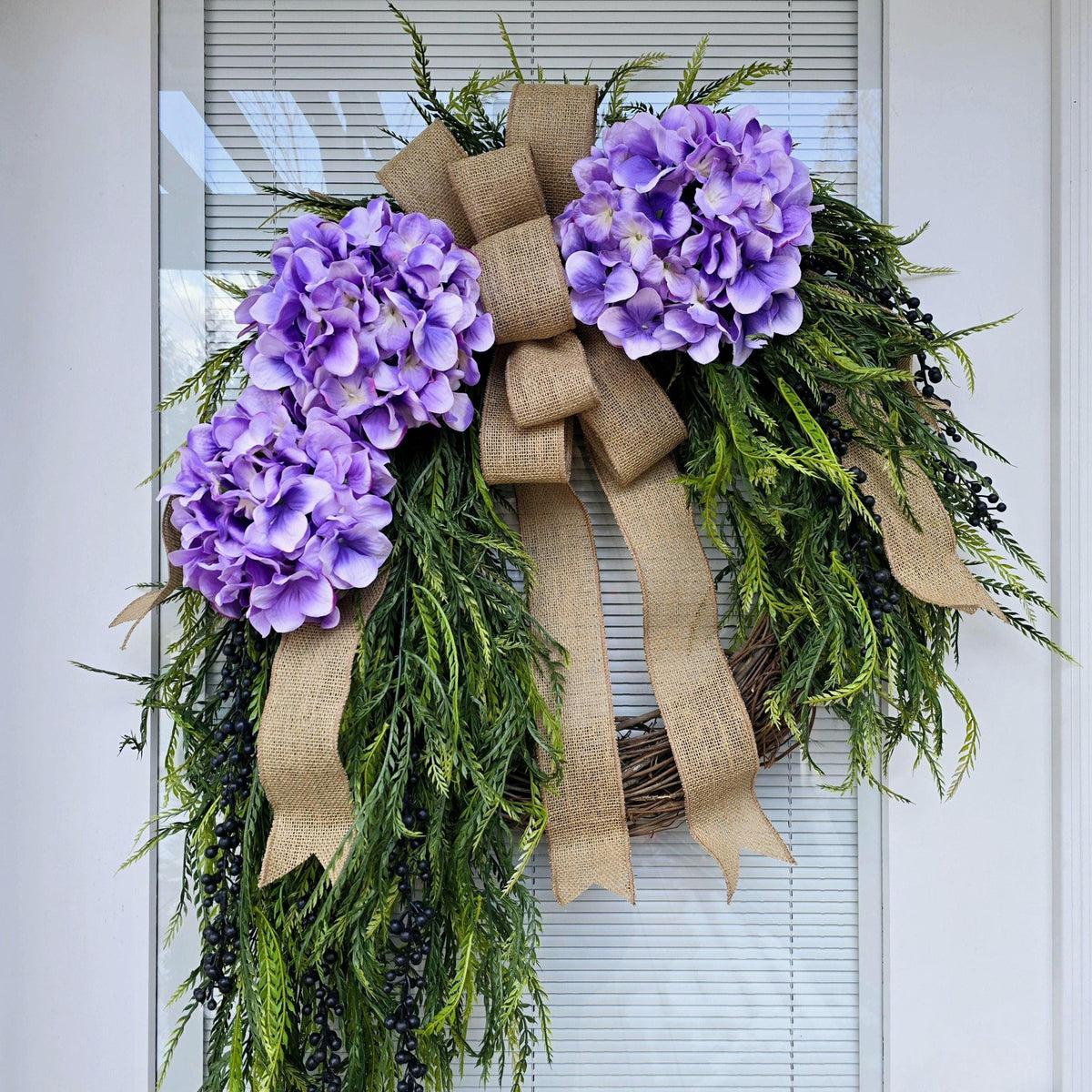 Spring Summer Wreath For Front Door, Double Door Wreaths, Colorful Purple Hydrangea, Large Modern Farmhouse Home Decor, Indoor Outdoor Gift