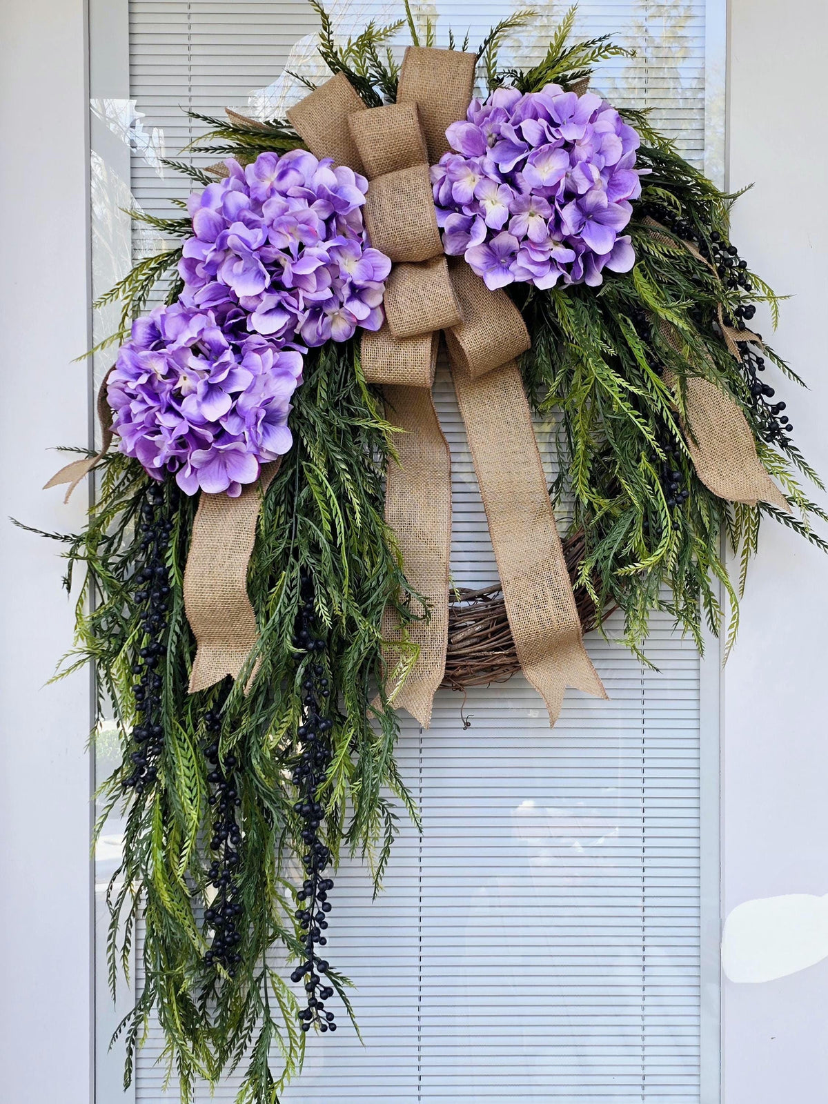 Spring Summer Wreath For Front Door, Double Door Wreaths, Colorful Purple Hydrangea, Large Modern Farmhouse Home Decor, Indoor Outdoor Gift