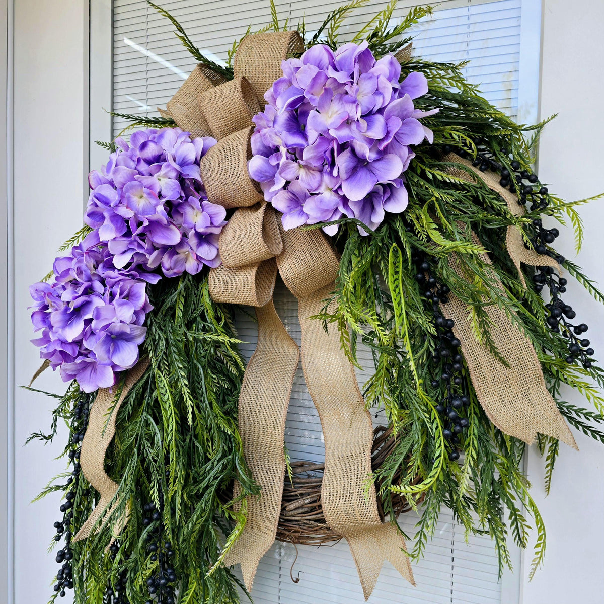 Spring Summer Wreath For Front Door, Double Door Wreaths, Colorful Purple Hydrangea, Large Modern Farmhouse Home Decor, Indoor Outdoor Gift
