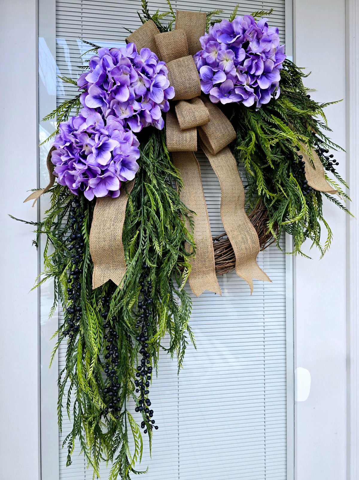 Spring Summer Wreath For Front Door, Double Door Wreaths, Colorful Purple Hydrangea, Large Modern Farmhouse Home Decor, Indoor Outdoor Gift