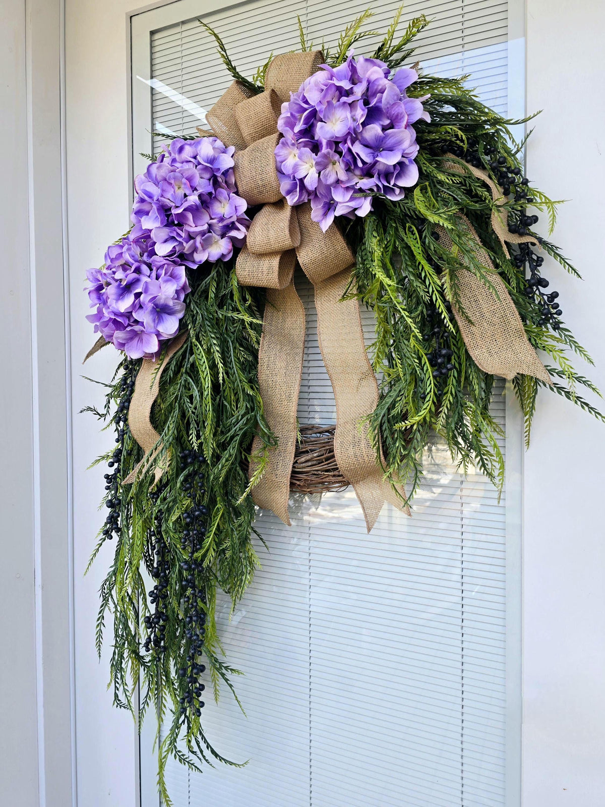 Spring Summer Wreath For Front Door, Double Door Wreaths, Colorful Purple Hydrangea, Large Modern Farmhouse Home Decor, Indoor Outdoor Gift