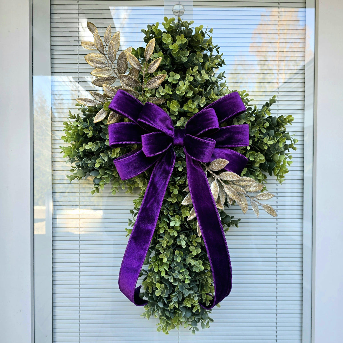 EASTER CROSS WREATH For Front Door, Double Door Wreaths, Memorial, Year Round, Religious Wall Decor, Christian Church, Christianity Gift
