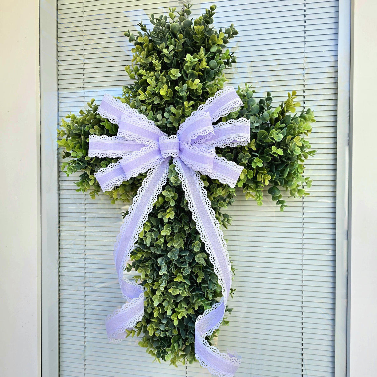 EASTER CROSS WREATH For Front Door, Double Door Wreaths, Memorial, Year Round, Religious Wall Decor, Christian Church, Christianity Gift
