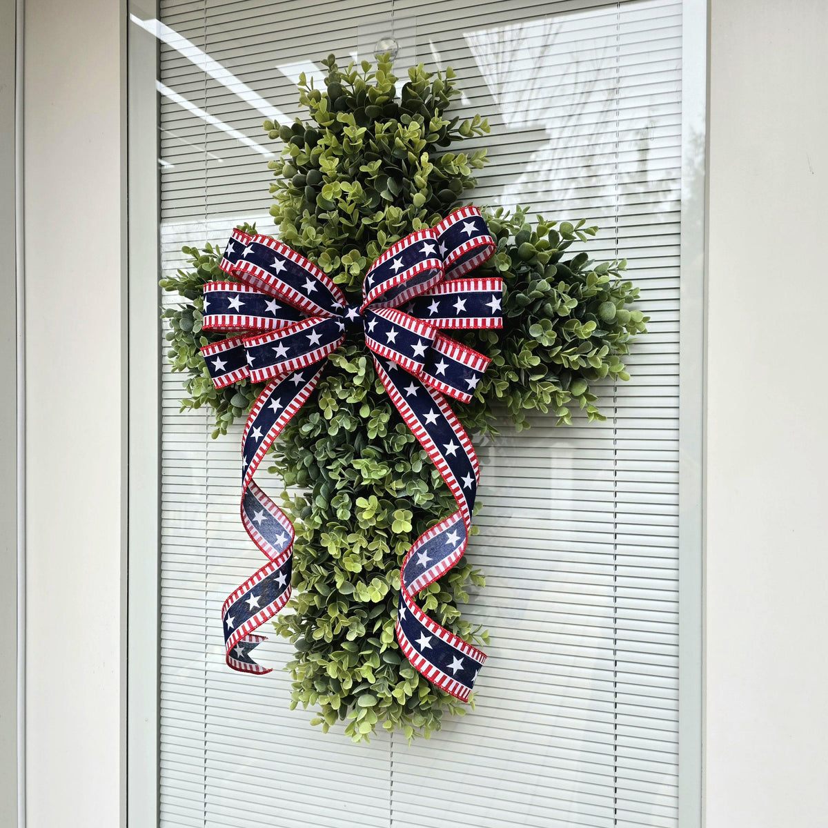 Boxwood Cross Wreath for Front Door, Farmhouse Religious Decor, Easter & Lent Cross Wreaths, Christian Door Hanger