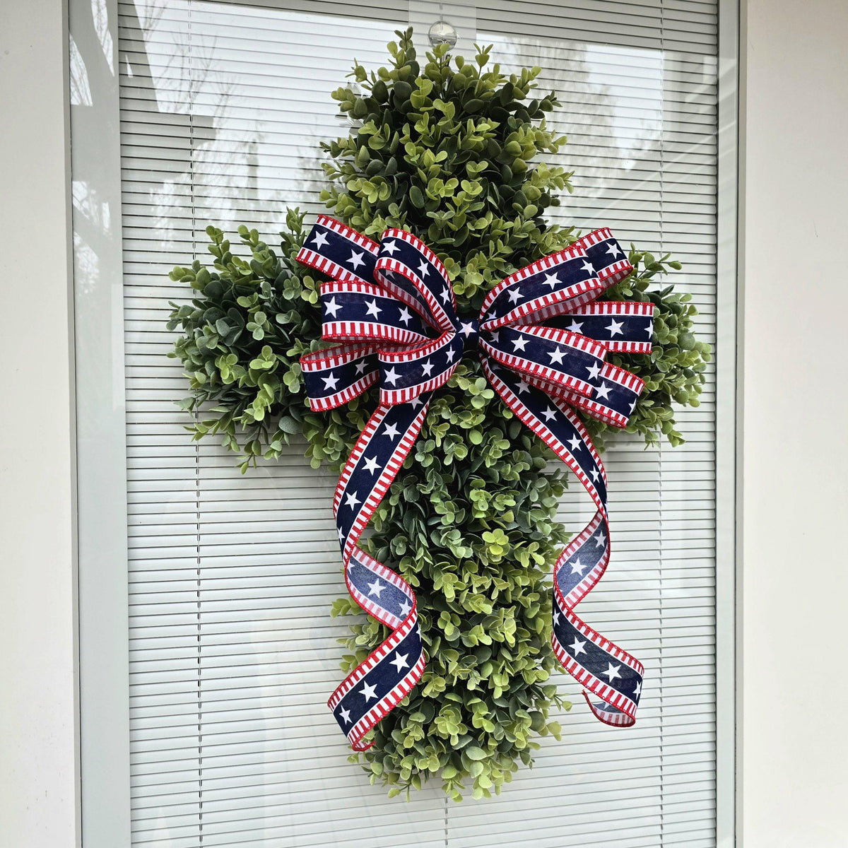 Boxwood Cross Wreath for Front Door, Farmhouse Religious Decor, Easter & Lent Cross Wreaths, Christian Door Hanger