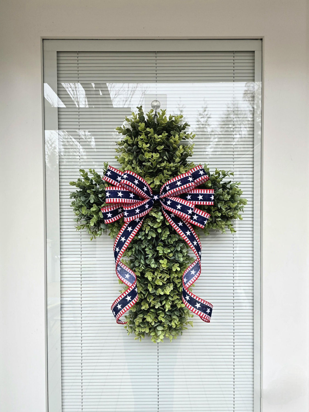 Boxwood Cross Wreath for Front Door, Farmhouse Religious Decor, Easter & Lent Cross Wreaths, Christian Door Hanger