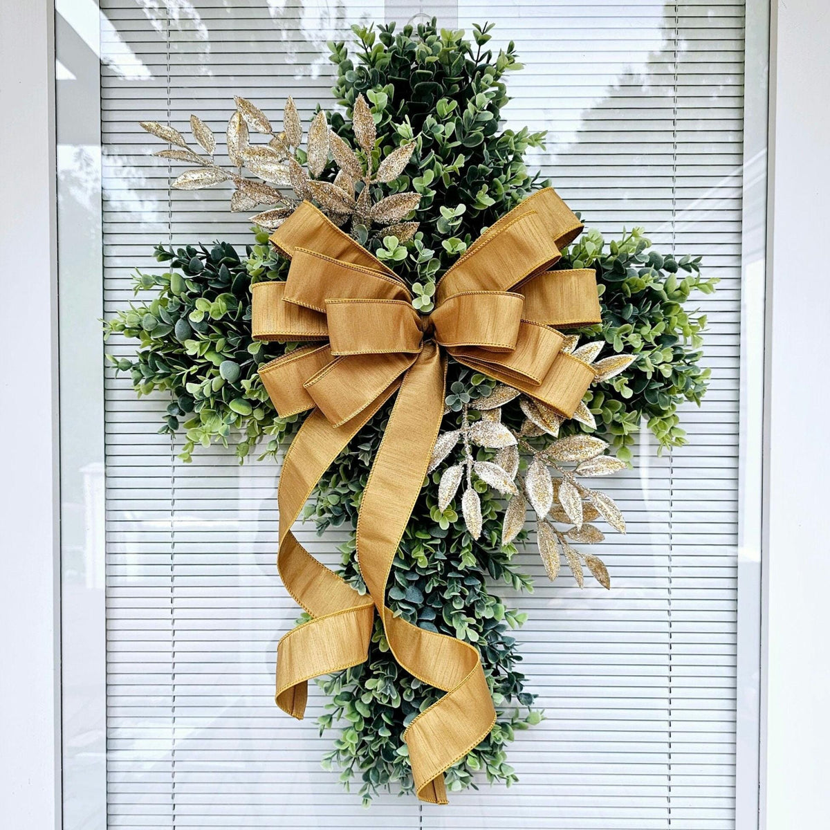 EASTER CROSS WREATH For Front Door, Double Door Wreaths, Memorial, Year Round, Religious Wall Decor, Christian Church, Christianity Gift