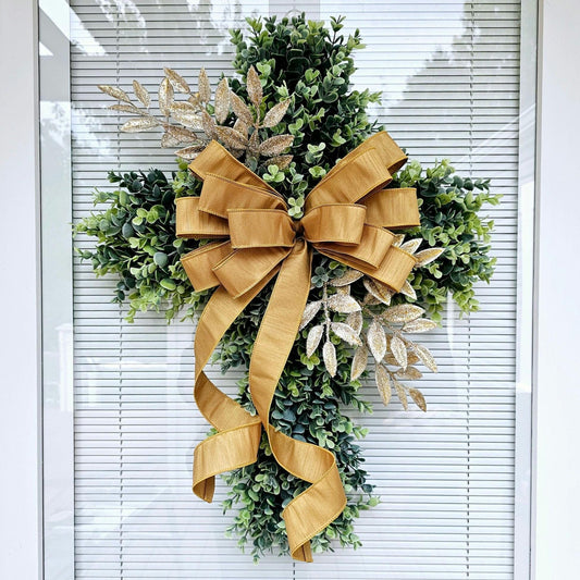 EASTER CROSS WREATH For Front Door, Double Door Wreaths, Memorial, Year Round, Religious Wall Decor, Christian Church, Christianity Gift
