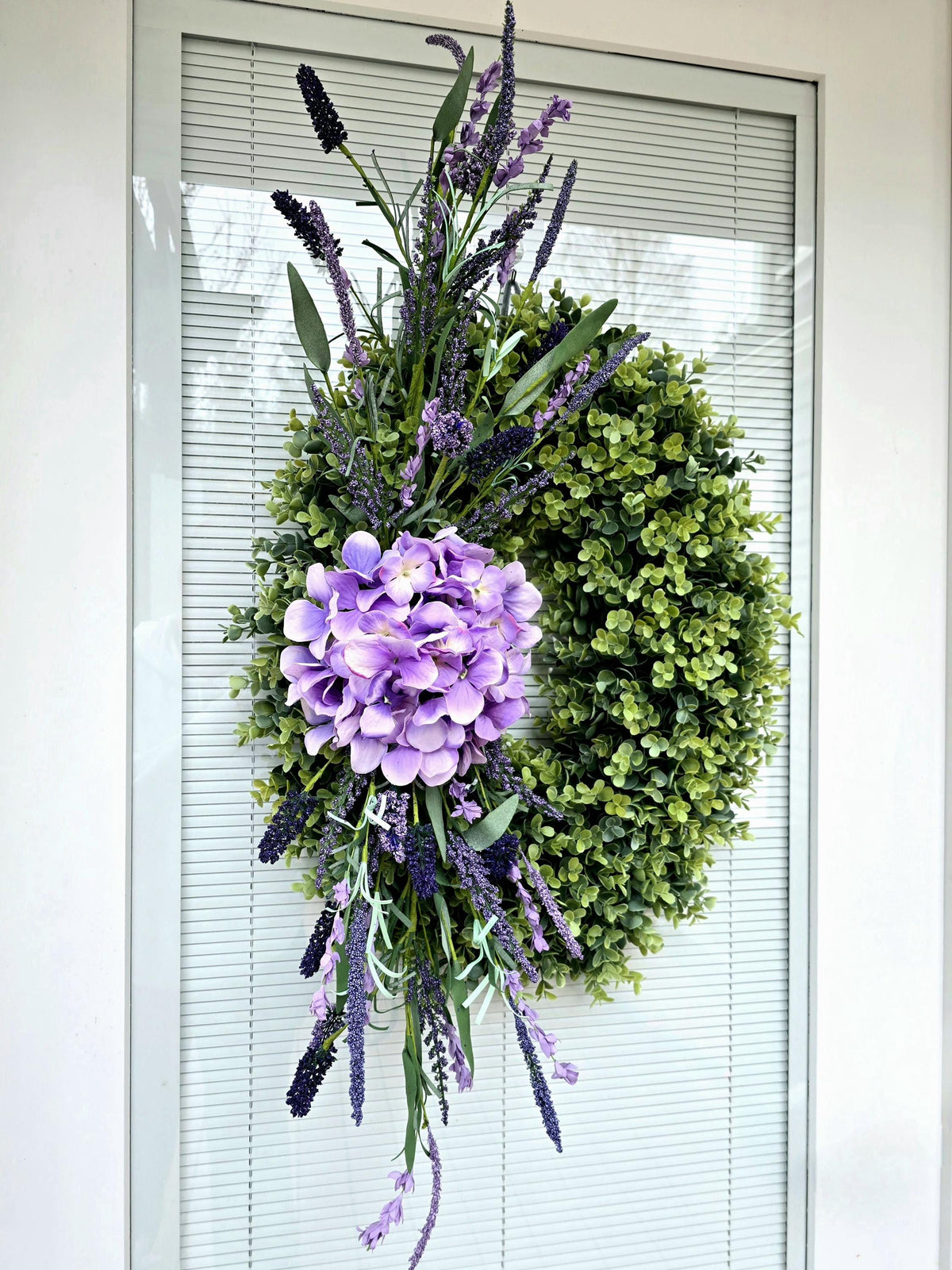 SPRING SUMMER WREATH For Front Door Double Door Wreaths Purple Hydrangea Lavender Wild Flowers Eucalyptus Home Decor Oval Year Round Gifts