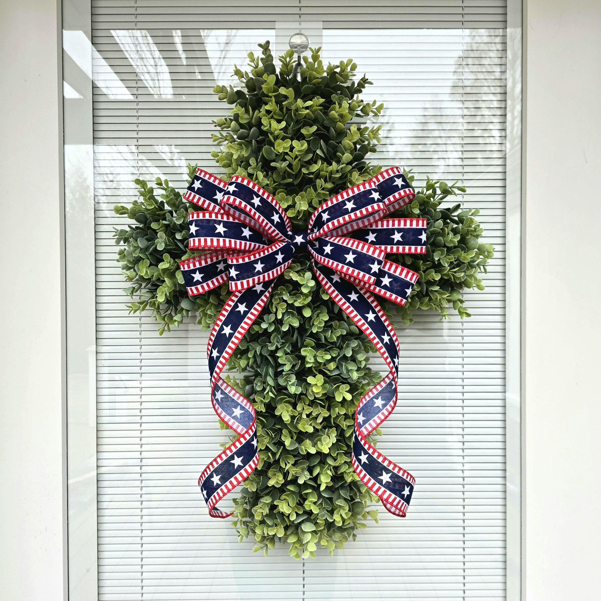 Boxwood Cross Wreath for Front Door, Farmhouse Religious Decor, Easter & Lent Cross Wreaths, Christian Door Hanger