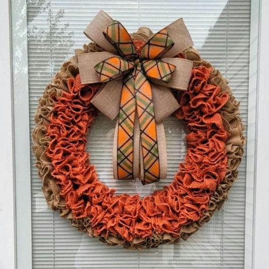 Fall Wreath For Front Door Double Door Wreaths Outdoor Autumn Orange Natural Burlap Harvest Decoration Thanksgiving Porch Decor Home Gifts