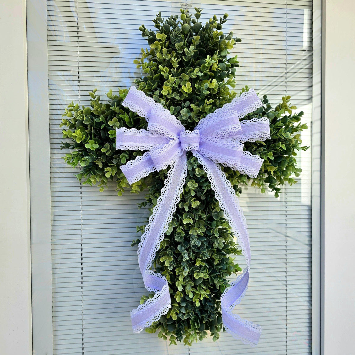 EASTER CROSS WREATH For Front Door, Double Door Wreaths, Memorial, Year Round, Religious Wall Decor, Christian Church, Christianity Gift