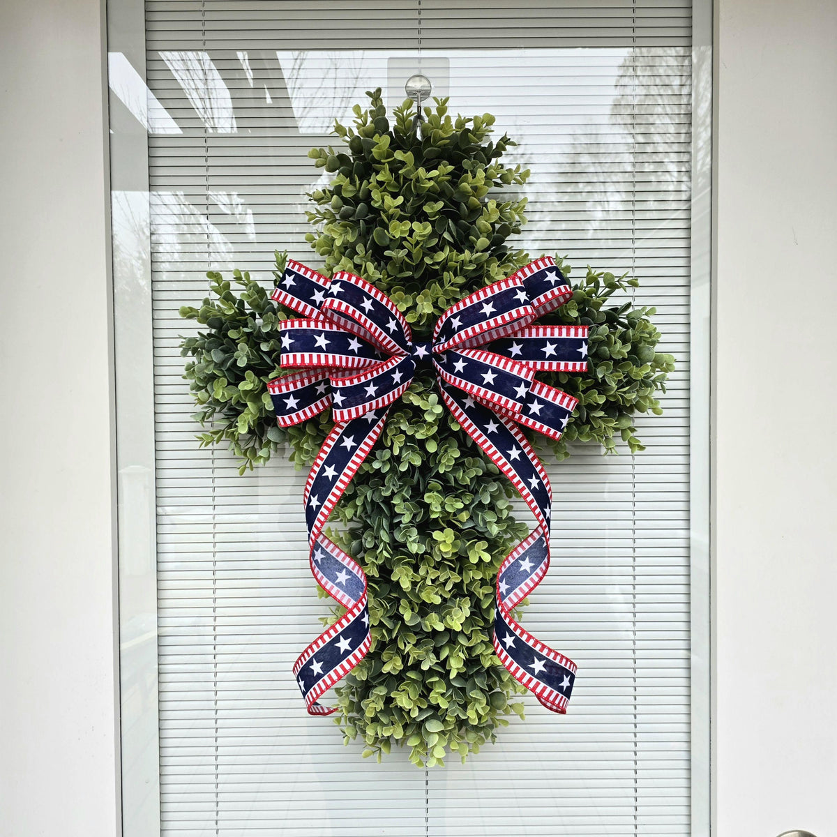 Boxwood Cross Wreath for Front Door, Farmhouse Religious Decor, Easter & Lent Cross Wreaths, Christian Door Hanger