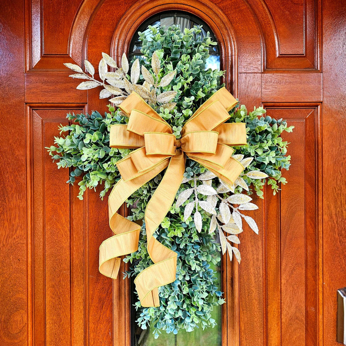 Boxwood Cross Wreath for Front Door, Farmhouse Religious Decor, Easter & Lent Cross Wreaths, Christian Door Hanger