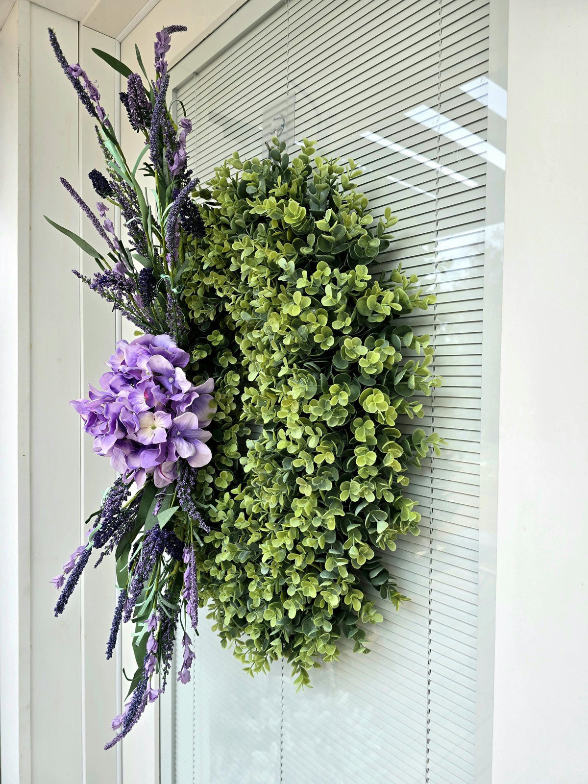 SPRING SUMMER WREATH For Front Door Double Door Wreaths Purple Hydrangea Lavender Wild Flowers Eucalyptus Home Decor Oval Year Round Gifts