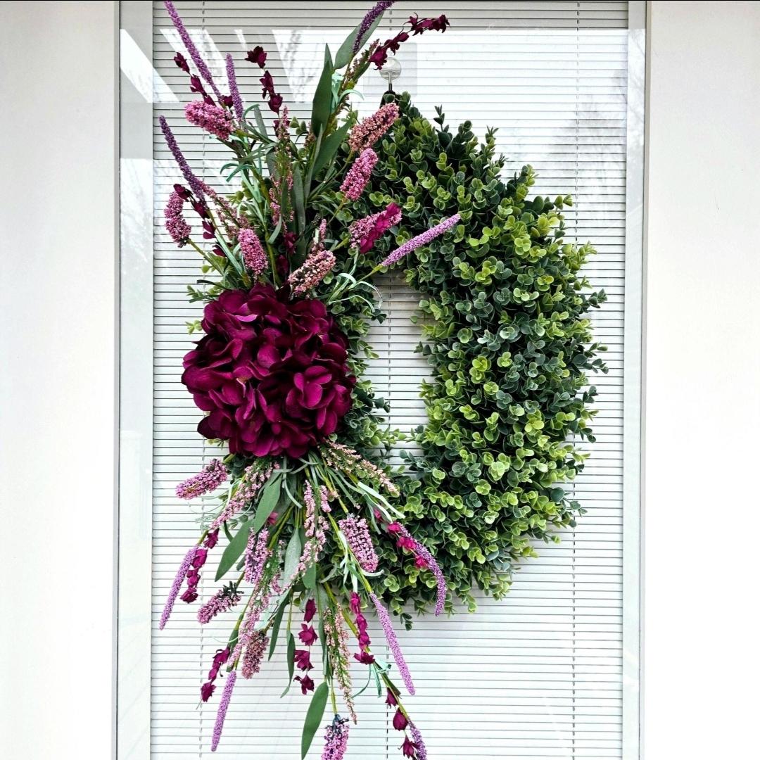 Eucalyptus & Hydrangea Wreath: Oval Spring Summer Door Decor