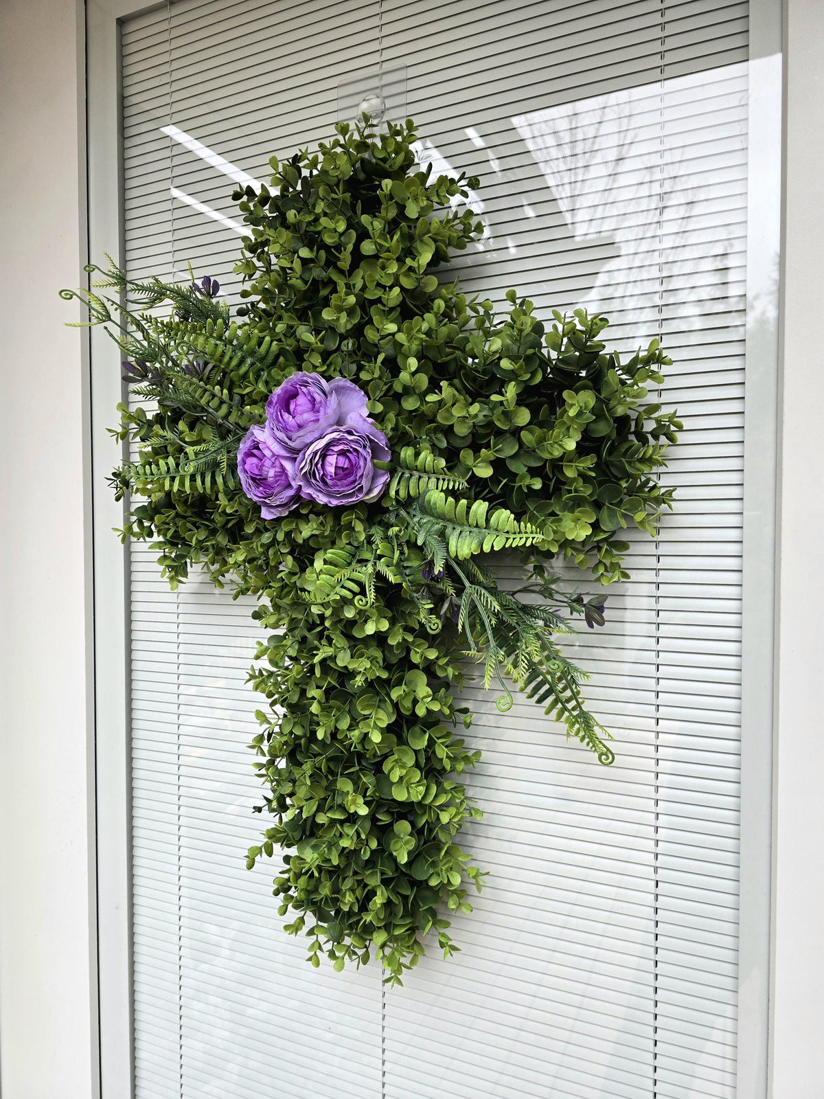 EASTER CROSS WREATH For Front Door, Double Door Wreaths, Memorial, Year Round, Religious Wall Decor, Christian Church, Christianity Gift