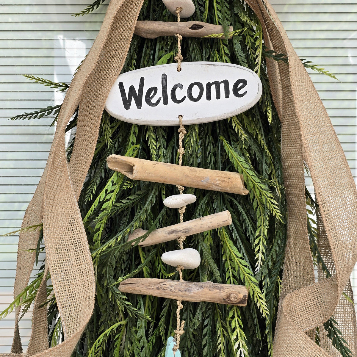 Welcome Nautical Coastal Wreath Swag For Front Door Decor, Double Door Wreaths, Rustic Farmhouse Beach Teardrop Swag, XL Extra Large Decor