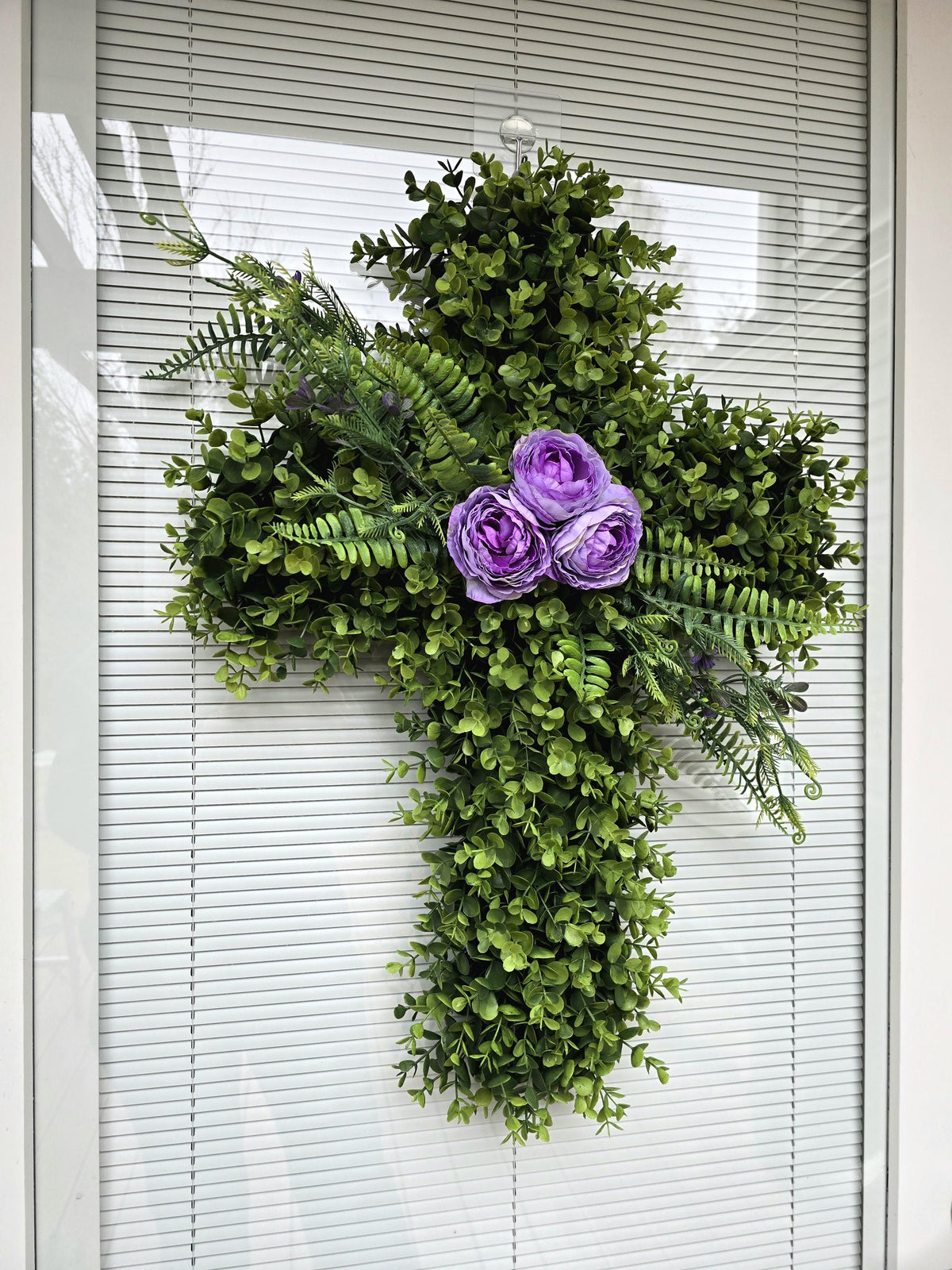 EASTER CROSS WREATH For Front Door, Double Door Wreaths, Memorial, Year Round, Religious Wall Decor, Christian Church, Christianity Gift