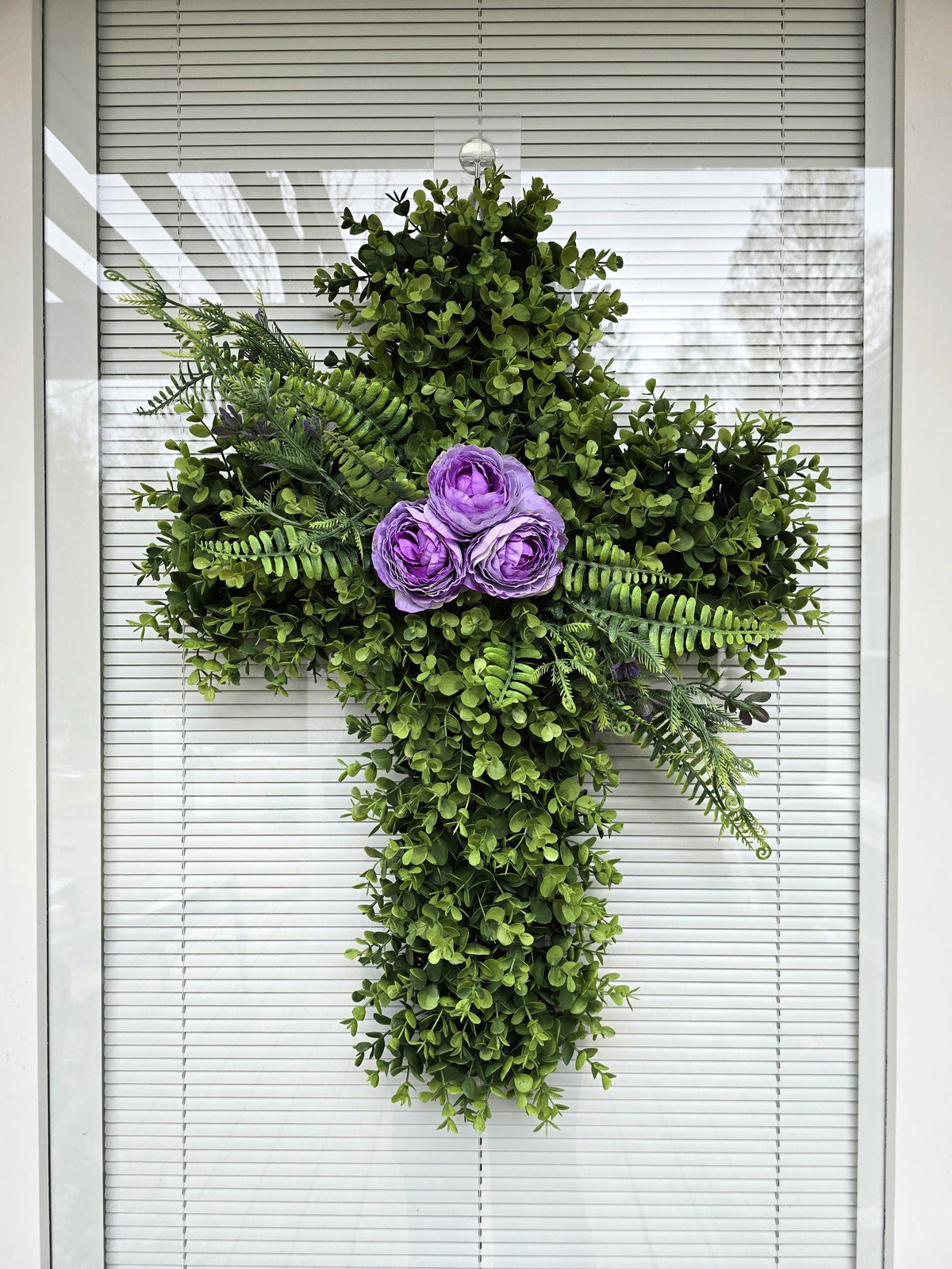 EASTER CROSS WREATH For Front Door, Double Door Wreaths, Memorial, Year Round, Religious Wall Decor, Christian Church, Christianity Gift