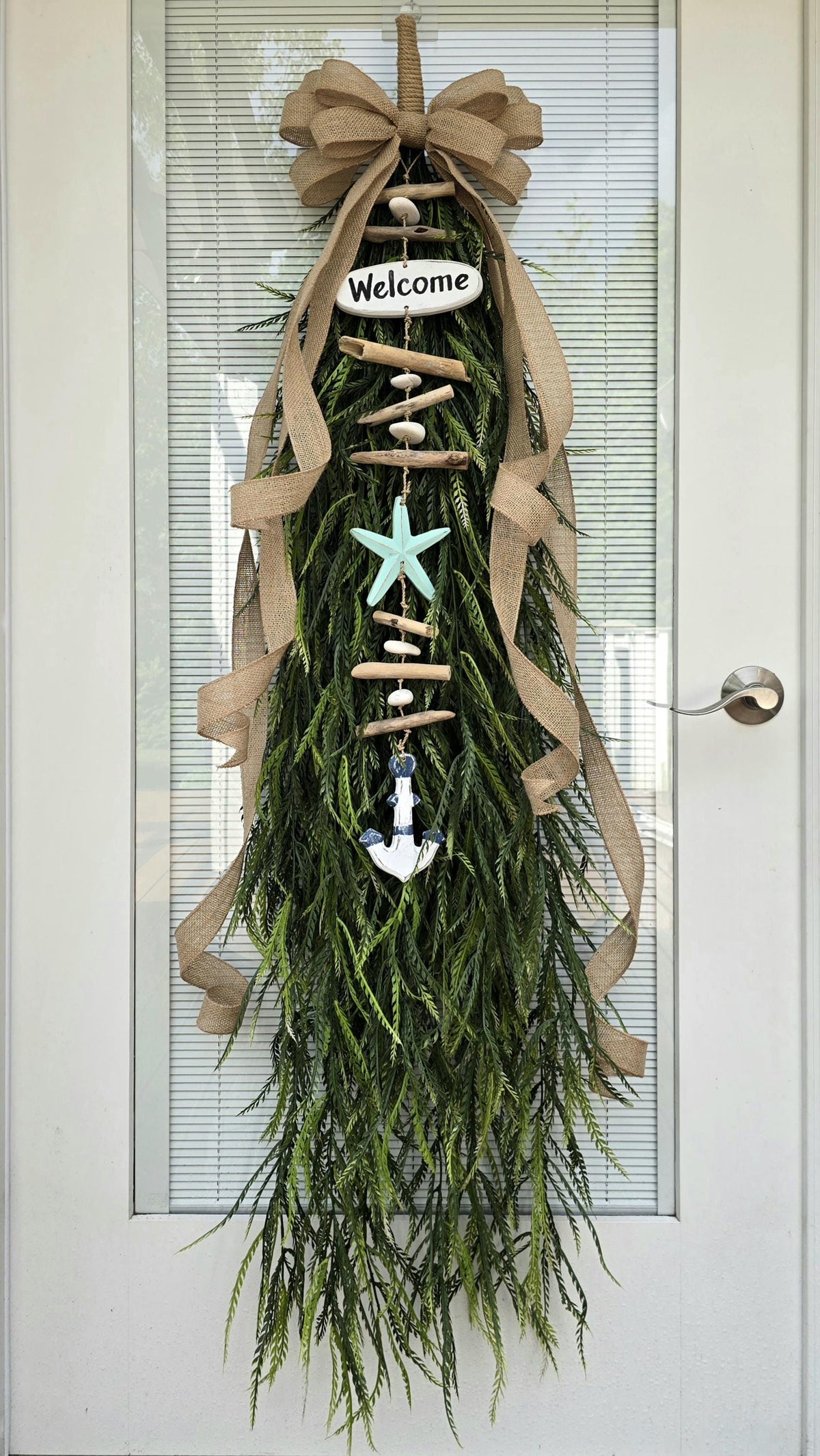 Welcome Nautical Coastal Wreath Swag For Front Door Decor, Double Door Wreaths, Rustic Farmhouse Beach Teardrop Swag, XL Extra Large Decor