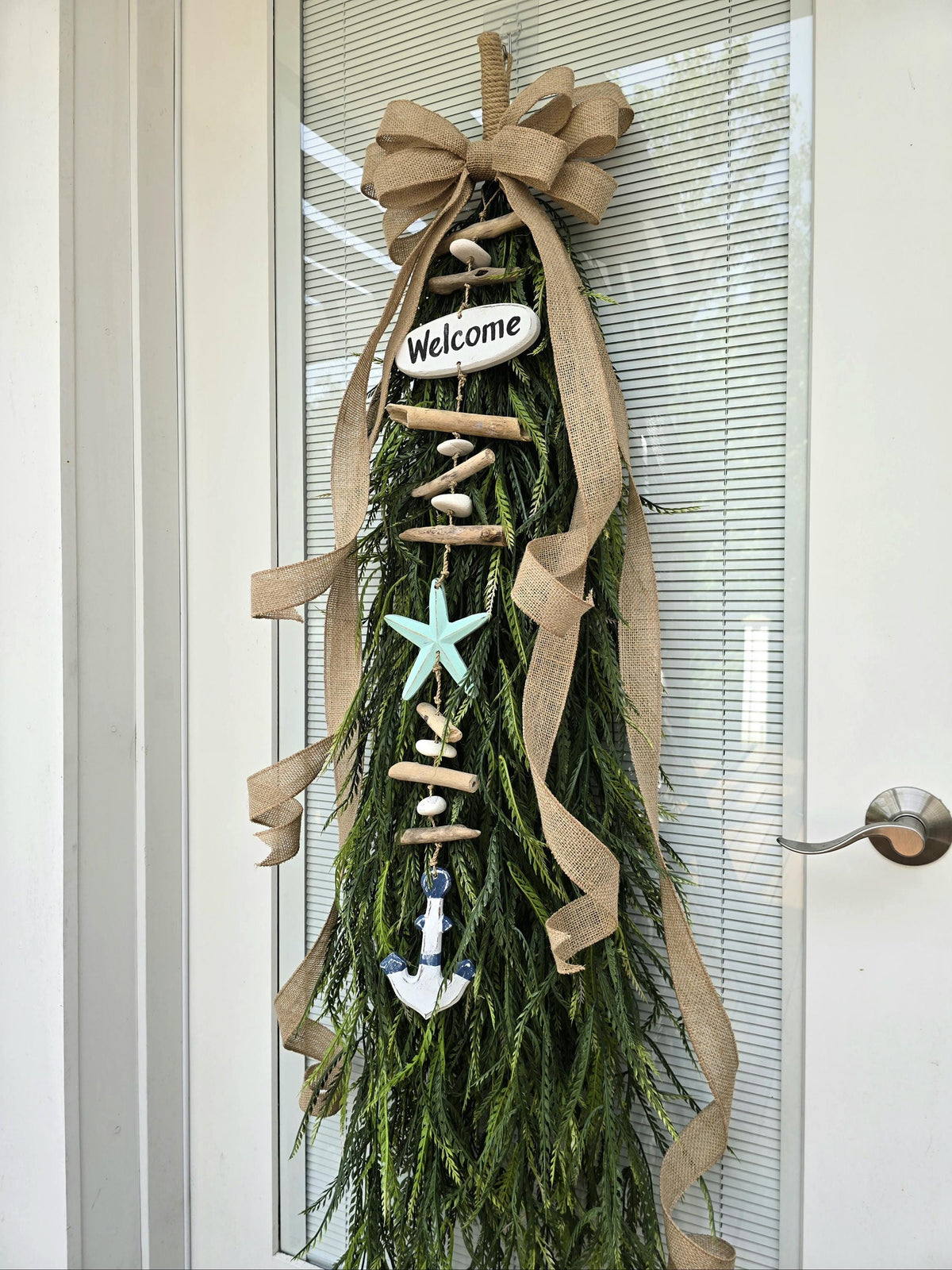 Welcome Nautical Coastal Wreath Swag For Front Door Decor, Double Door Wreaths, Rustic Farmhouse Beach Teardrop Swag, XL Extra Large Decor