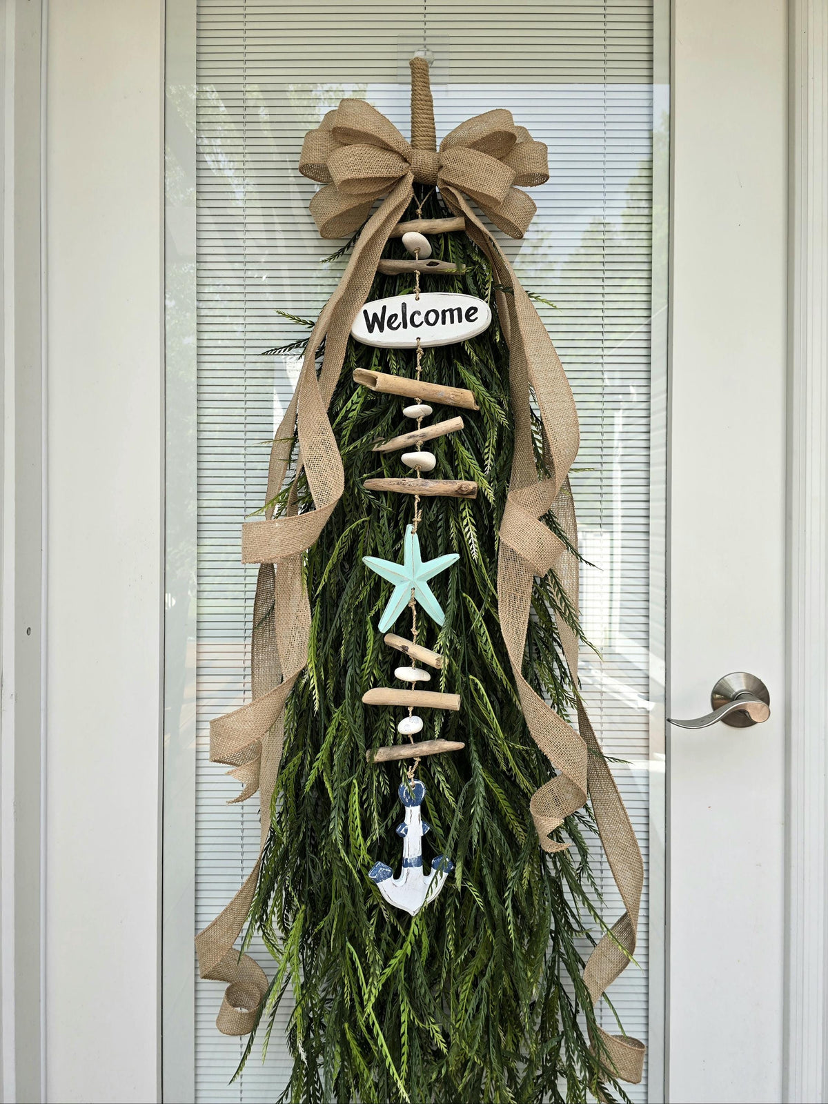 Welcome Nautical Coastal Wreath Swag For Front Door Decor, Double Door Wreaths, Rustic Farmhouse Beach Teardrop Swag, XL Extra Large Decor