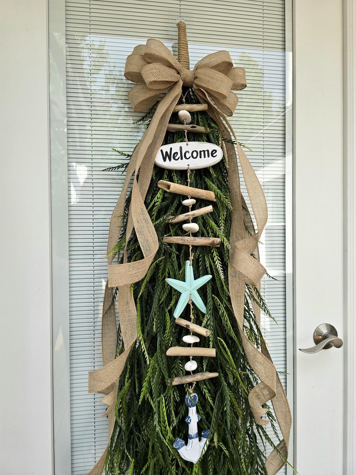 Welcome Nautical Coastal Wreath Swag For Front Door Decor, Double Door Wreaths, Rustic Farmhouse Beach Teardrop Swag, XL Extra Large Decor