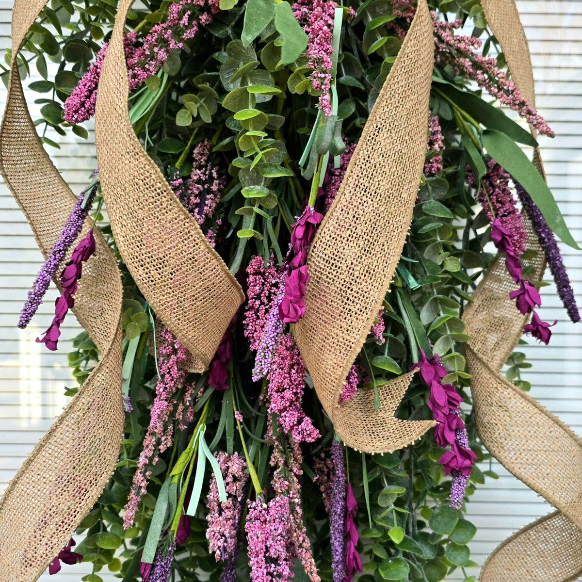 Handmade Spring Summer Fall Wreath Teardrop Swag For Front Door Outdoor Year Round Double Door Wreaths Porch Decor Hydrangea Lavender Floral