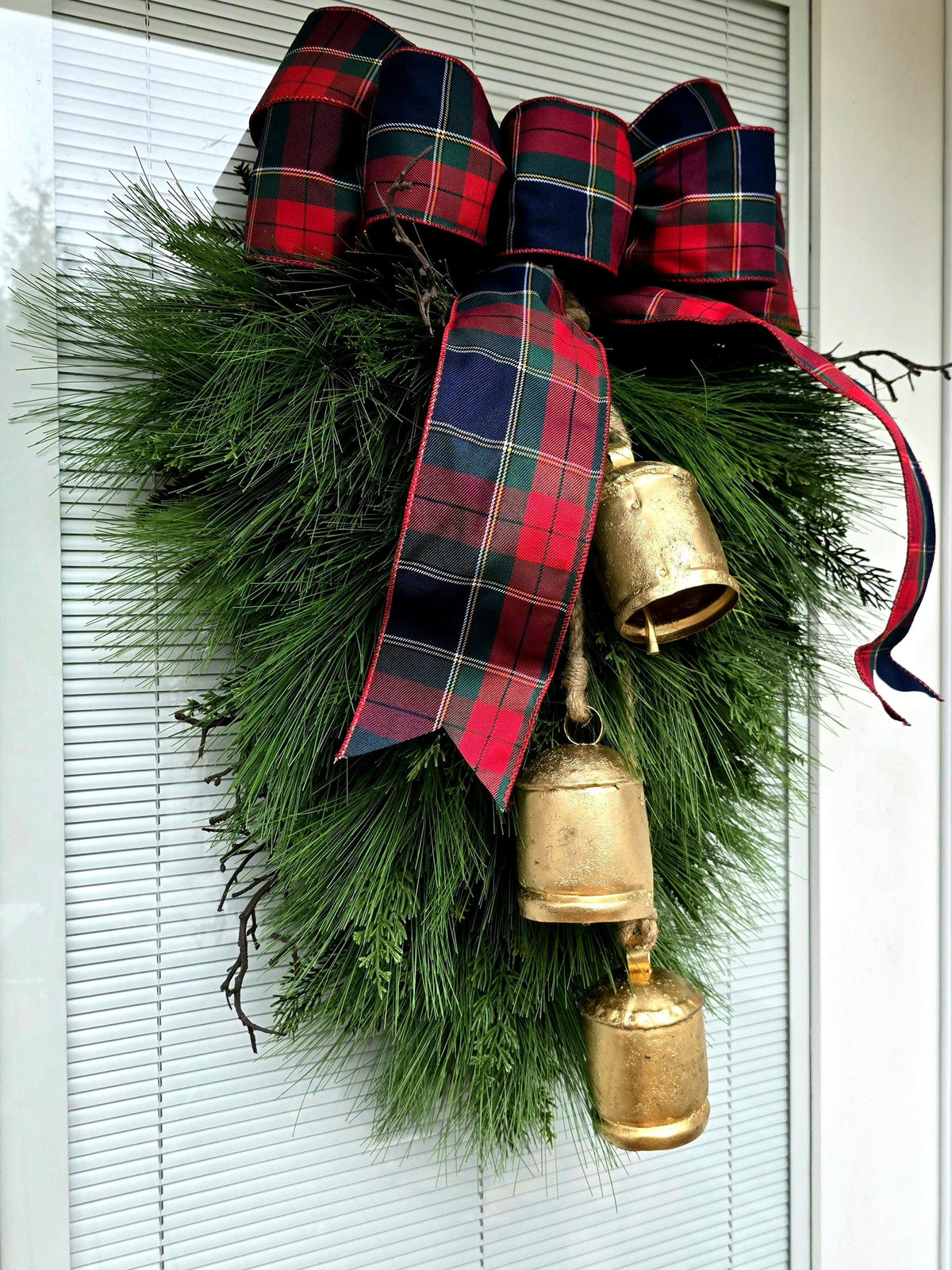 Traditional Christmas Wreath For Front Door, Double Doors Wreaths, Outdoor Extra Large Xmas Swag, XL Holiday Teardrop & Bells, Home Gifts