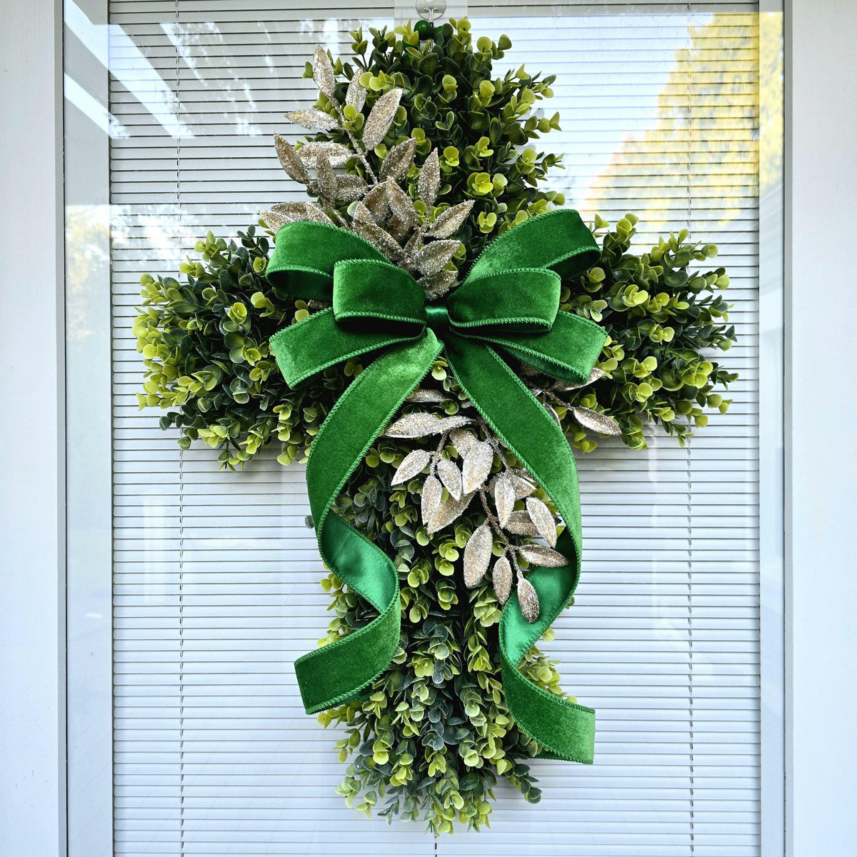 Christmas Cross Wreath for Front Door, Teardrop Swag, Christian Christmas Decor, Religious Door Wreath, Double Door Wreaths