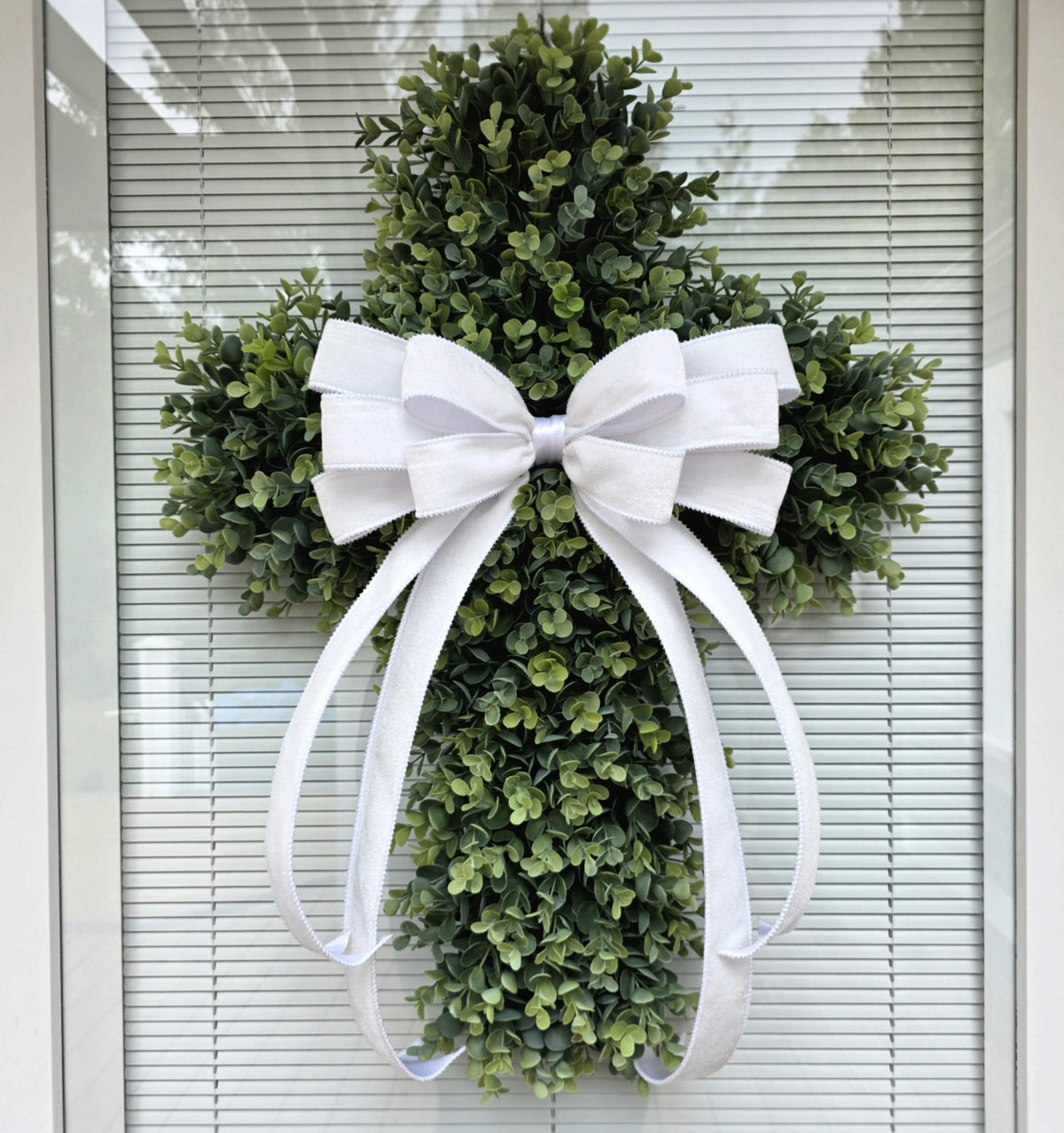 Boxwood Cross Wreath for Front Door, Farmhouse Religious Decor, Easter & Lent Cross Wreaths, Christian Door Hanger