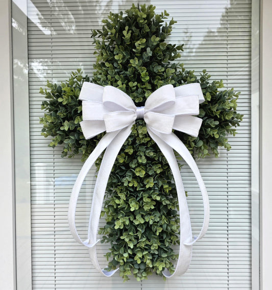 Boxwood Cross Wreath for Front Door, Farmhouse Religious Decor, Easter & Lent Cross Wreaths, Christian Door Hanger