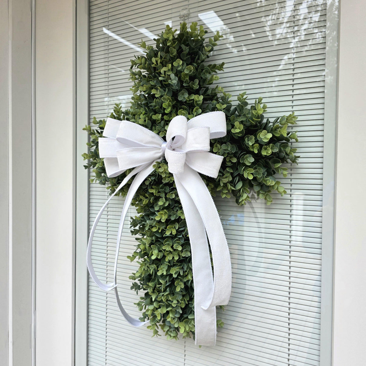 Boxwood Cross Wreath for Front Door, Farmhouse Religious Decor, Easter & Lent Cross Wreaths, Christian Door Hanger