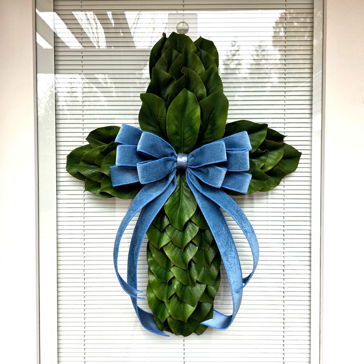 Magnolia Leaf Cross Wreath for Front Door, Farmhouse Religious Decor, Jesus Easter & Lent Cross Wreaths, Christian Door Hanger