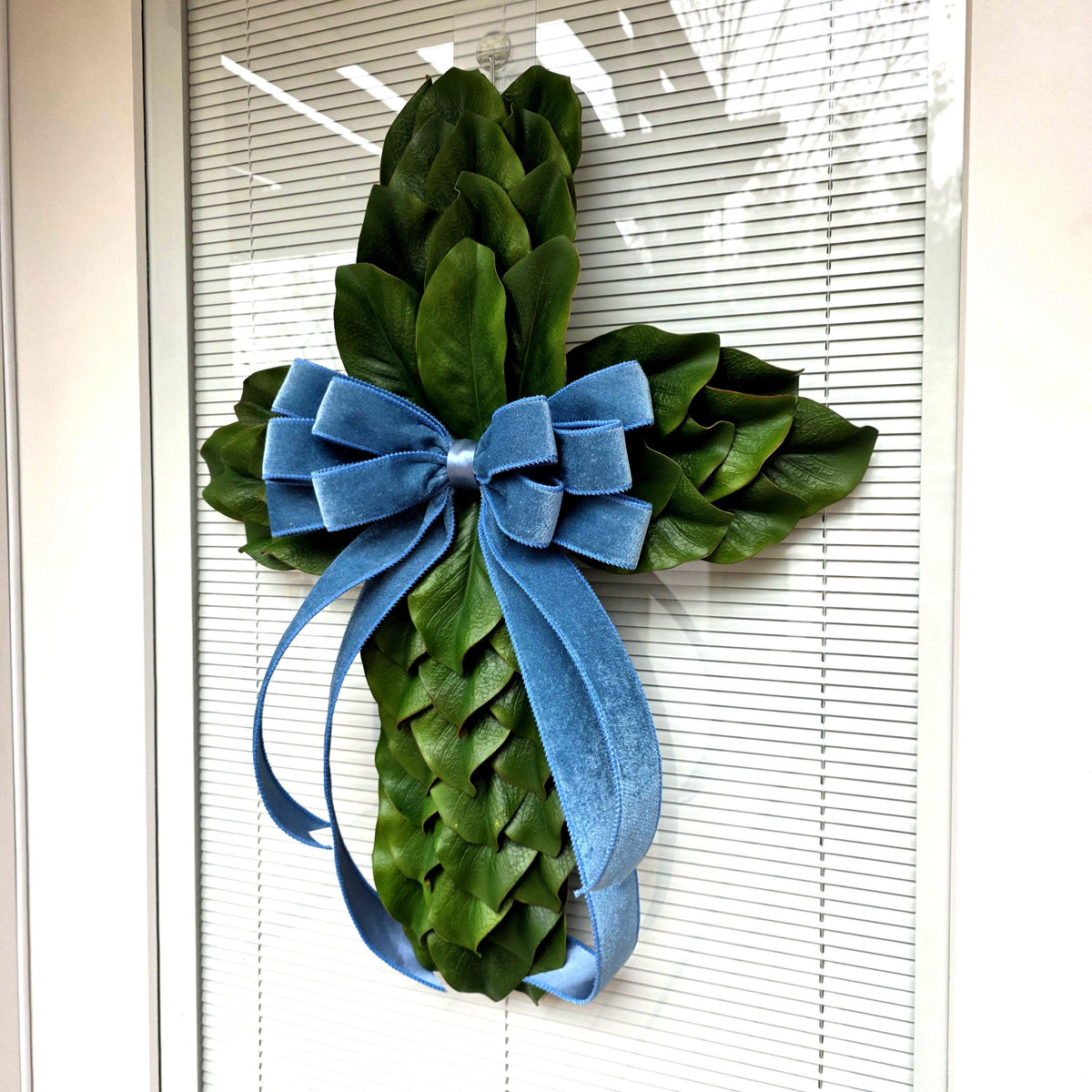 Magnolia Leaf Cross Wreath for Front Door, Farmhouse Religious Decor, Jesus Easter & Lent Cross Wreaths, Christian Door Hanger